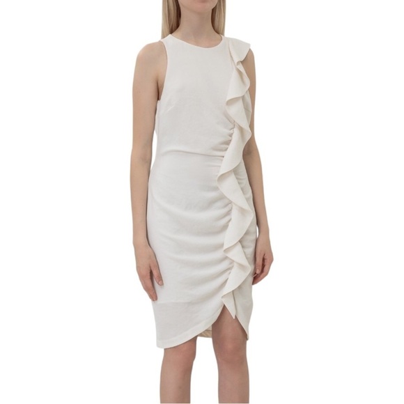 Pinko Dress BEBYBLADE Abito White Crepe Ruffle Sheath US -10 - Picture 16 of 16